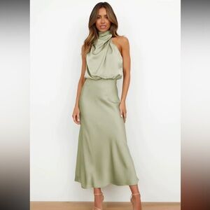 Elegant Sage Green Satin Dress